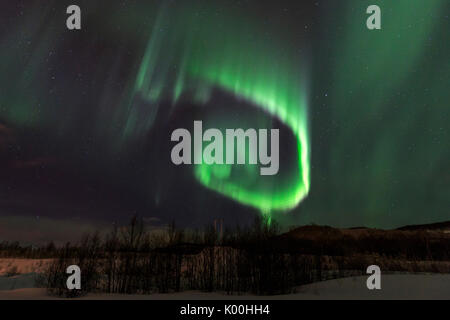 Aurora boreale sul paesaggio innevato a Tromsø Alpi Lyngen Lapponia Norvegia Europa Foto Stock