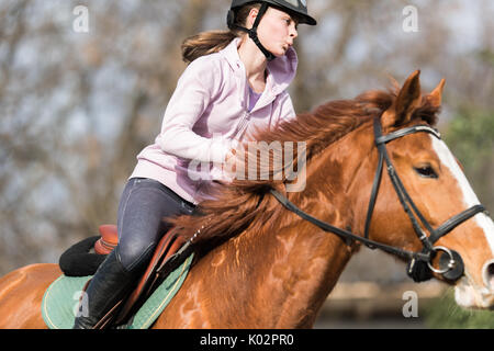 Giovane ragazza carina a cavallo Foto Stock