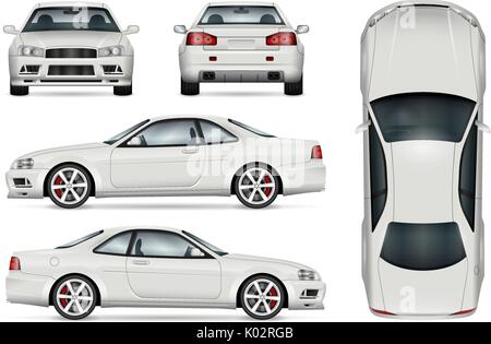 Auto sportiva template vettoriale per auto branding e pubblicità. Isolato coupe Auto impostato su sfondo bianco. Tutti gli strati e gruppi ben organizzati. Illustrazione Vettoriale