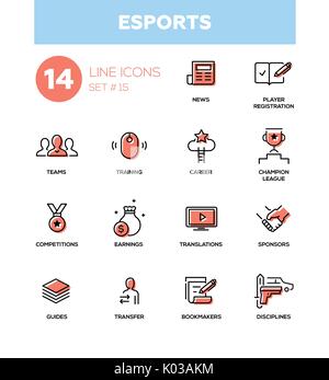 ESports - moderno semplice linea sottile icone del design, pittogrammi impostato Illustrazione Vettoriale