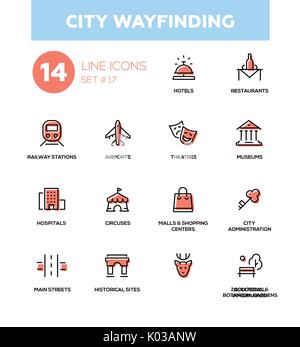 Città wayfinding - moderno icone semplici, pittogrammi impostato Illustrazione Vettoriale