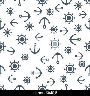 Carino seamless pattern con ruote sterzanti e di ancoraggi. Tema marino. Design per poster o di stampa. Illustrazione Vettoriale