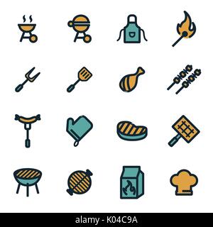 Piatto di vettore barbecue set di icone Illustrazione Vettoriale