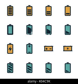 Vettore batteria piatta set di icone Illustrazione Vettoriale
