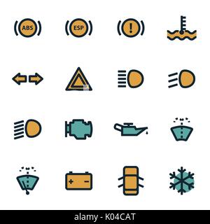 Piatto di vettore cruscotto di automobile set di icone Illustrazione Vettoriale