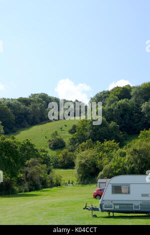 Caravanning ai piedi del Sussex Downs, Findon, West Sussex Foto Stock