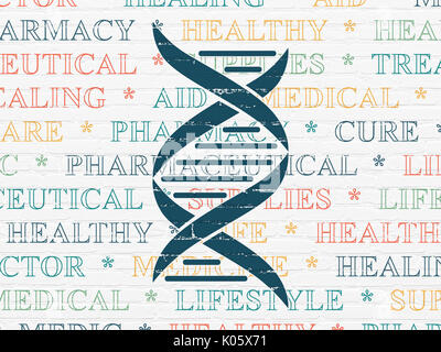 Il concetto di assistenza sanitaria: DNA su sfondo a parete Foto Stock