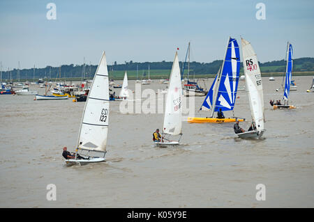 Felixstowe Ferry Sailing Club membri, fiume Deben, Suffolk, Inghilterra. Foto Stock