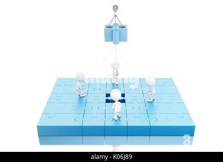 3d'illustrazione. Business team building un puzzle jigsaw. Concetto di lavoro di squadra. Isolato sfondo bianco Foto Stock