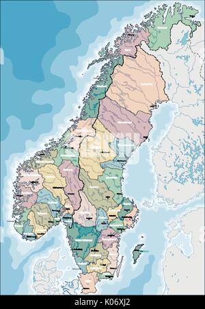 Mappa della Norvegia e della Svezia Illustrazione Vettoriale