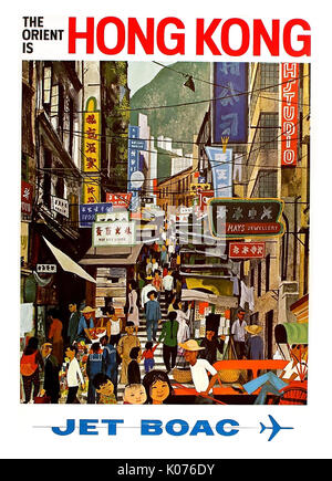 Anni sessanta Vintage poster di viaggio HONG KONG dalla compagnia aerea BOAC jet travel Foto Stock