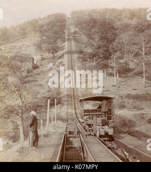 Stazione ferroviaria di switchback, vicino Mauch Chunk, Pennsylvania, USA. Una gravità Narrow Gauge Railroad al vertice Collina delle miniere di carbone, utilizzato dalla società per il trasporto del carbone nei carrelli per il villaggio attraverso le montagne, utilizzato successivamente per gite ed escursioni alla cima del monte Pisga. 1898 Foto Stock