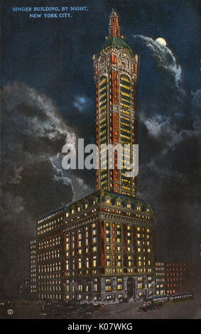 New York City, USA - Singer Building di notte Foto Stock