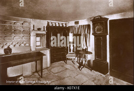 Interno di Burns' Cottage, Alloway, Ayr, Scozia Foto Stock