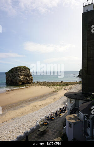 MARSDEN ROCK del mare e della spiaggia dalla grotta CLIFF sollevare le protezioni del sud della contea di Durham INGHILTERRA Foto Stock