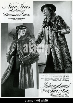 Pubblicità per International Fur Store 1937 Foto Stock