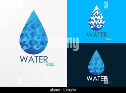 Onda di logo e acqua progettazione grafica vettoriale con tre in background Foto Stock