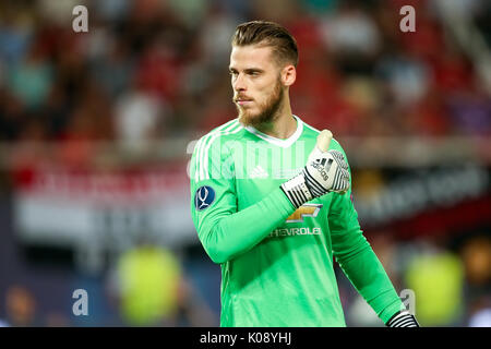 Skopje, ERIM - Agosto 8,2017: Manchester United David de Gea durante la Coppa UEFA Intertoto partita finale tra il Real Madrid e il Manchester United a Phili Foto Stock