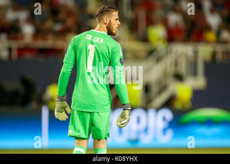 Skopje, ERIM - Agosto 8,2017: Manchester United David de Gea durante la Coppa UEFA Intertoto partita finale tra il Real Madrid e il Manchester United a Phili Foto Stock