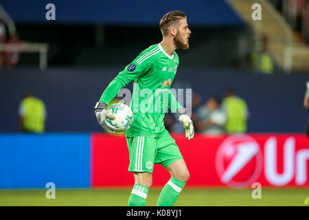 Skopje, ERIM - Agosto 8,2017: Manchester United David de Gea durante la Coppa UEFA Intertoto partita finale tra il Real Madrid e il Manchester United a Phili Foto Stock