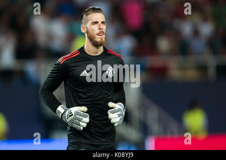 Skopje, ERIM - Agosto 8,2017: Manchester United David de Gea durante la Coppa UEFA Intertoto partita finale tra il Real Madrid e il Manchester United a Phili Foto Stock