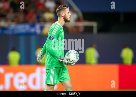 Skopje, ERIM - Agosto 8,2017: Manchester United David de Gea durante la Coppa UEFA Intertoto partita finale tra il Real Madrid e il Manchester United a Phili Foto Stock