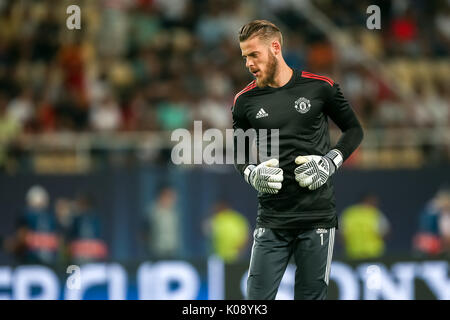 Skopje, ERIM - Agosto 8,2017: Manchester United David de Gea durante la Coppa UEFA Intertoto partita finale tra il Real Madrid e il Manchester United a Phili Foto Stock