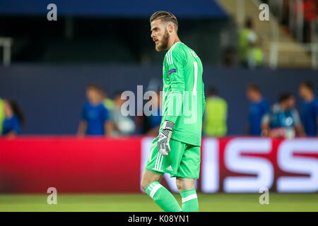 Skopje, ERIM - Agosto 8,2017: Manchester United David de Gea durante la Coppa UEFA Intertoto partita finale tra il Real Madrid e il Manchester United a Phili Foto Stock