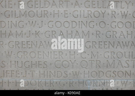 Nomi del Canadian National vimy memorial, vimy ridge, Francia Foto Stock