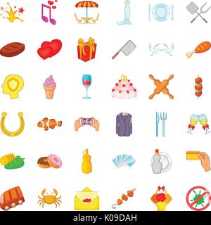 Banchetti set di icone, stile cartoon Illustrazione Vettoriale