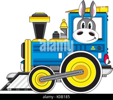 Cartoon treno a vapore con driver di asino illustrazione vettoriale Illustrazione Vettoriale