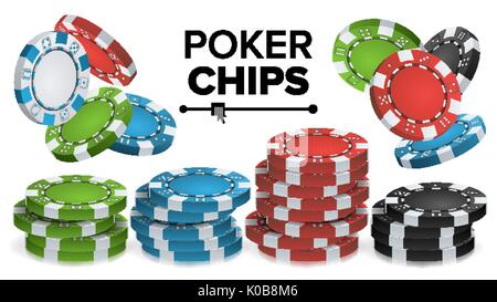 Casino Chips pile vettore. 3D realistici. Colorato gioco di Poker chips segno illustrazione. Illustrazione Vettoriale