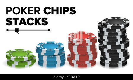 Casino Chips pile vettore. Colore realistico gioco di poker on-line Chip Set illustrazione isolato. Illustrazione Vettoriale