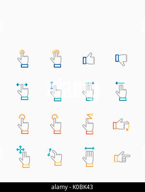 Il set di icone di vari gesti con le mani Foto Stock