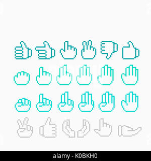 Varie icone di pixel dei gesti con le mani Foto Stock