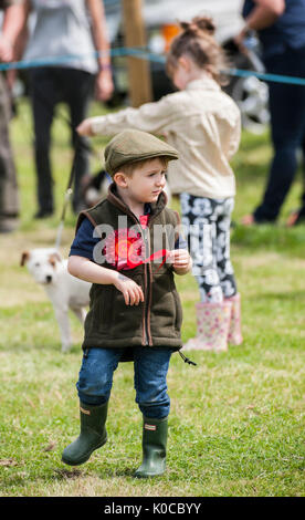 La suoneria di Barlow Dog Show - un giovane ragazzo in mostra l'anello di attesa per il cane a venire a lui Foto Stock