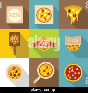 Pizza set di icone di stile di Piana Illustrazione Vettoriale