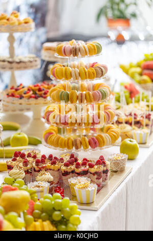 Deliziosa ricevimento di nozze candy bar tavola da dessert Foto Stock