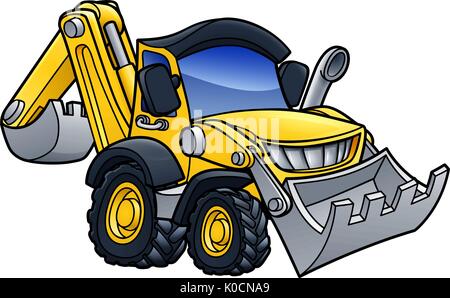Escavatore Bulldozer Cartoon Illustrazione Vettoriale