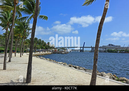 Bayfront park percorso in Miami che si affaccia sulla Baia di Biscayne Foto Stock