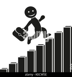 Vettore icona piatta con un uomo salire la scala aziendale, grafico di crescita e di sviluppo. Design piatto per business marketing finanziario adver bancaria Illustrazione Vettoriale
