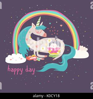 Cartoon carino ragazza con unicorn Illustrazione Vettoriale