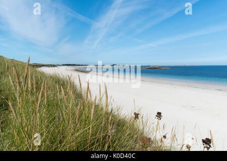 La spiaggia e l'Oceano Atlantico. Lampaul-Ploudalmézeau, Finistère Bretagna, Francia. Foto Stock