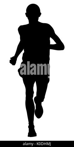 Runner maschio leader di maratona in esecuzione silhouette nera Foto Stock