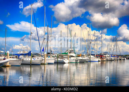 Le barche nel porto turistico sul Fiume Manatee a Bradenton, FL, Stati Uniti d'America Foto Stock