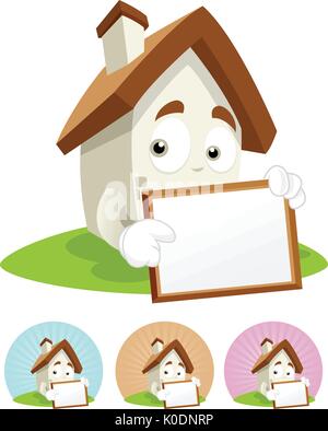 Casa personaggio dei fumetti illustrazione tenendo un vuoto bianco bordo, copiare lo spazio per il tuo testo. Illustrazione Vettoriale
