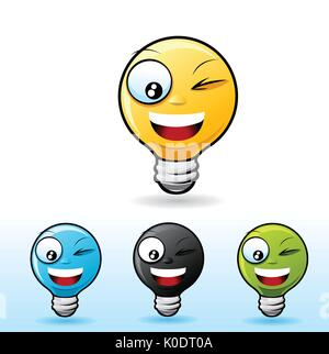 Lampadina della luce l'icona smile. Lampeggiante Illustrazione Vettoriale