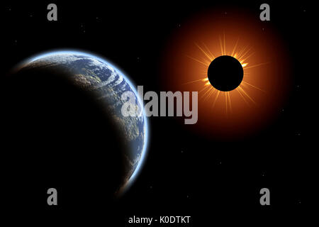 Eclisse Solare Totale vista dallo spazio Foto Stock