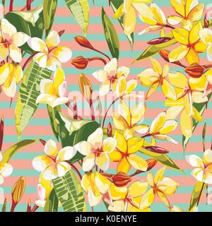 Eleganza seamless pattern in stile vintage con fiori di Plumeria. EPS 10 Illustrazione Vettoriale