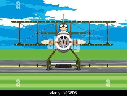 Cartoon Vintage piano Bi e pilota di illustrazione vettoriale Illustrazione Vettoriale